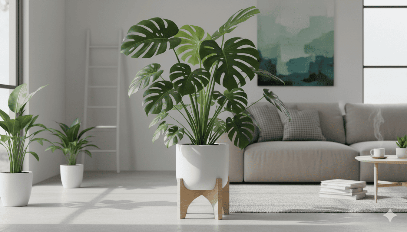 Monstera Deliciosa indendørs plante i stilfuld potte